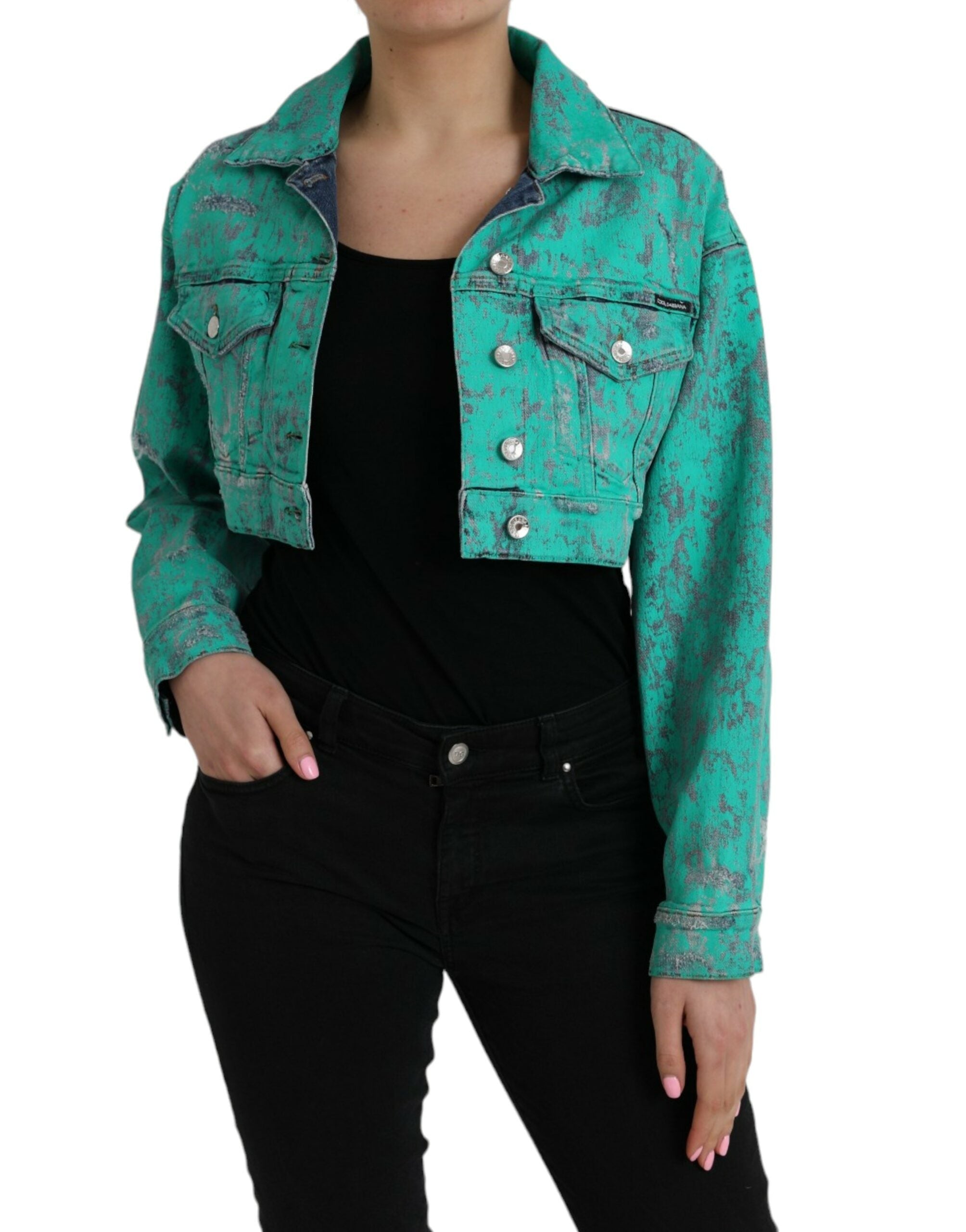 Dolce & Gabbana Green Cotton Tie Dye Cropped Cropped Denim Jacket LUNESCAPE
