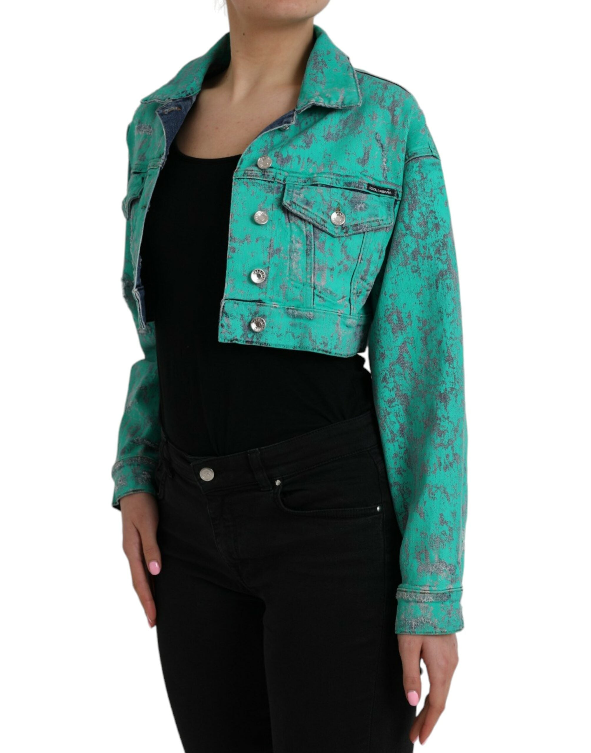 Dolce & Gabbana Green Cotton Tie Dye Cropped Cropped Denim Jacket LUNESCAPE