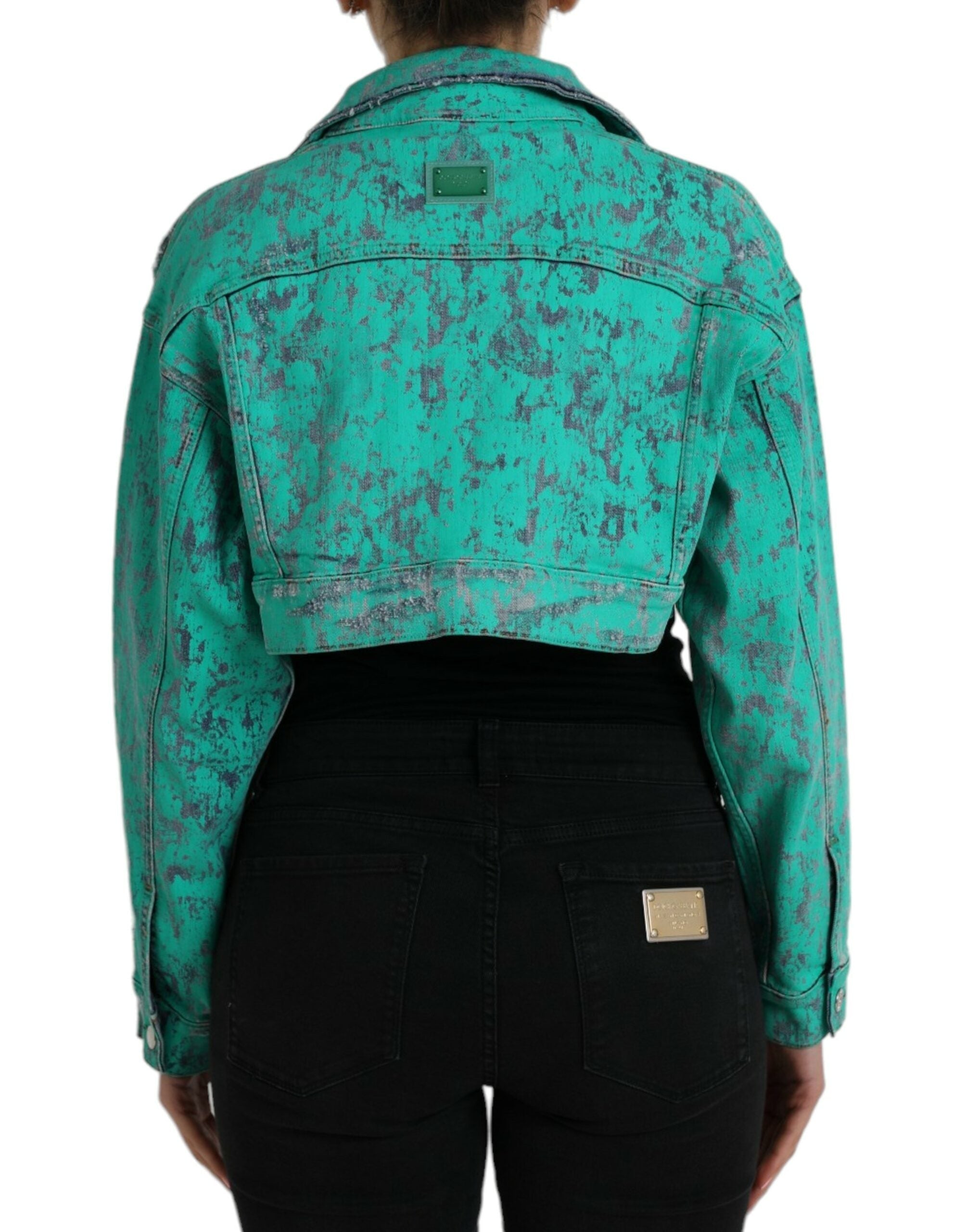 Dolce & Gabbana Green Cotton Tie Dye Cropped Cropped Denim Jacket LUNESCAPE