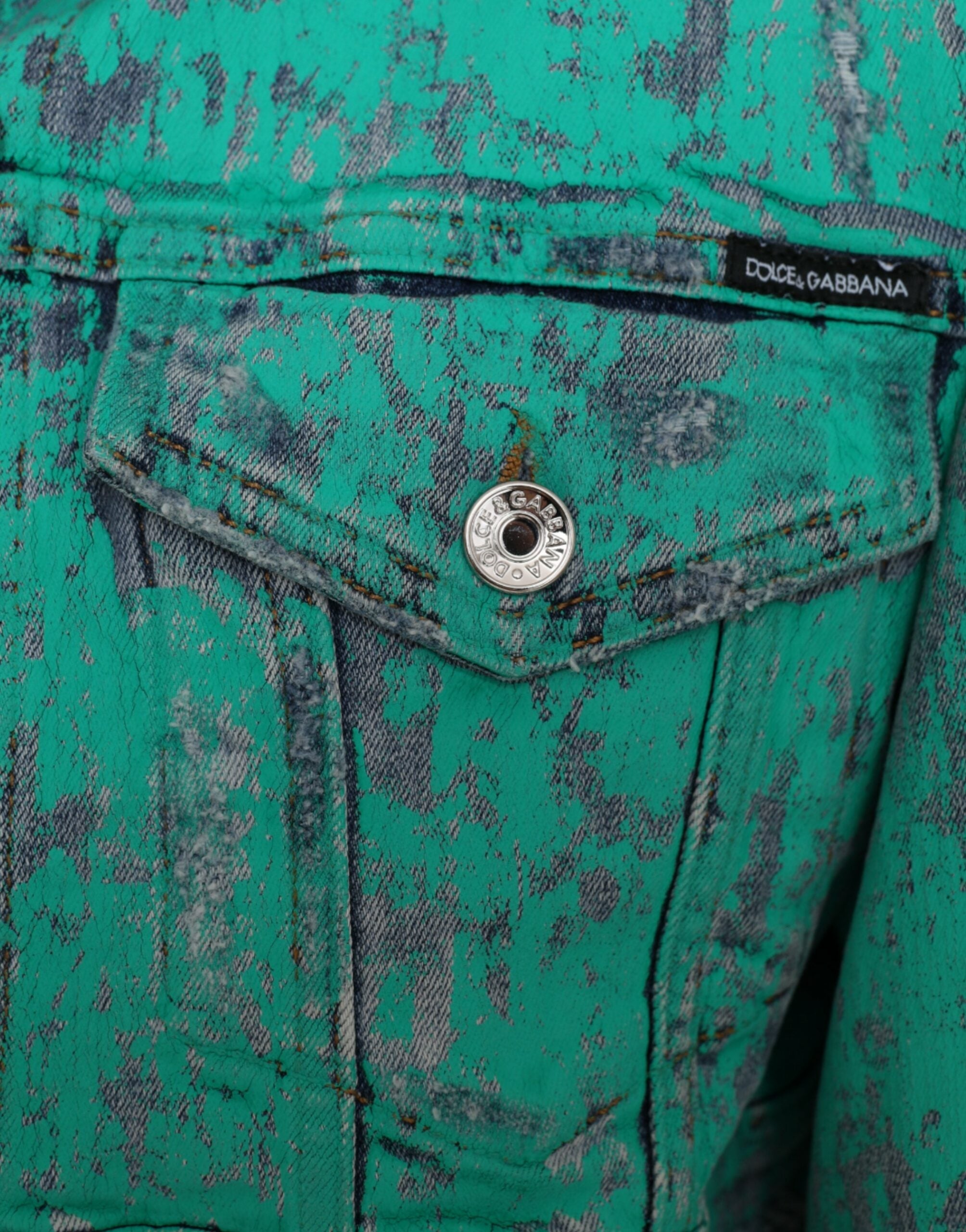 Dolce & Gabbana Green Cotton Tie Dye Cropped Cropped Denim Jacket LUNESCAPE