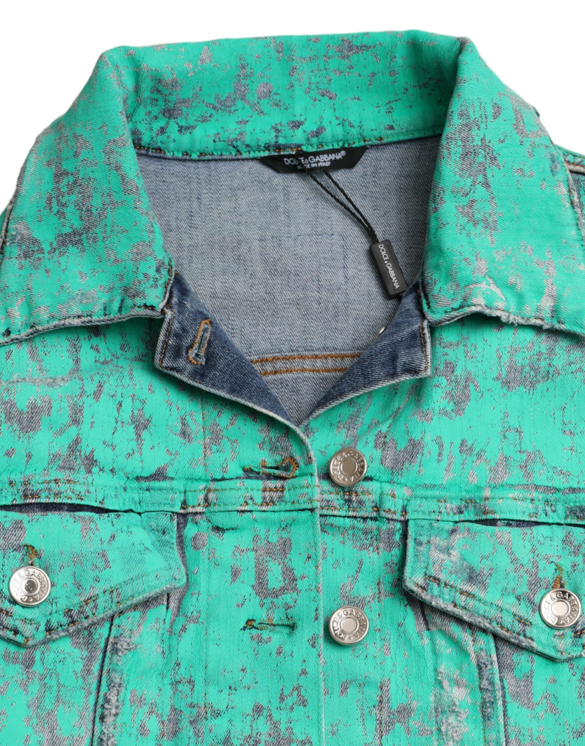 Dolce & Gabbana Green Cotton Tie Dye Cropped Cropped Denim Jacket LUNESCAPE