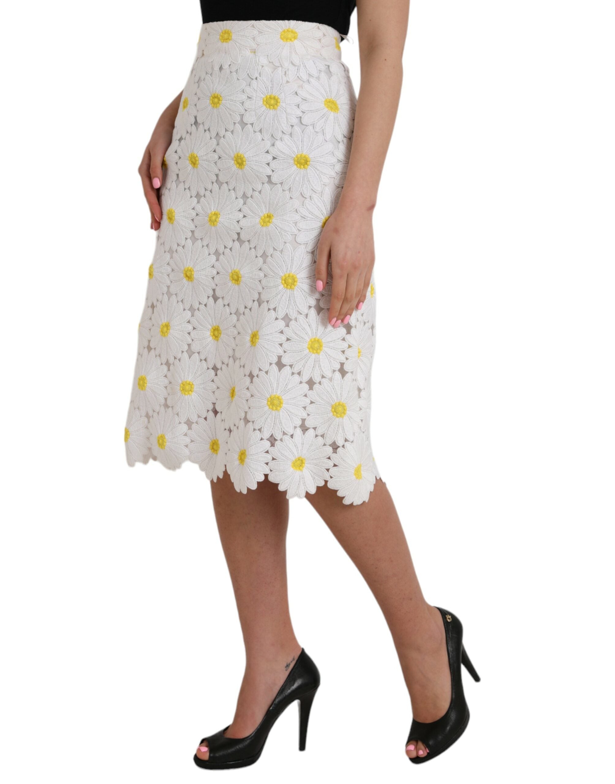 Dolce & Gabbana White Floral Pencil Straight Lace Skirt LUNESCAPE
