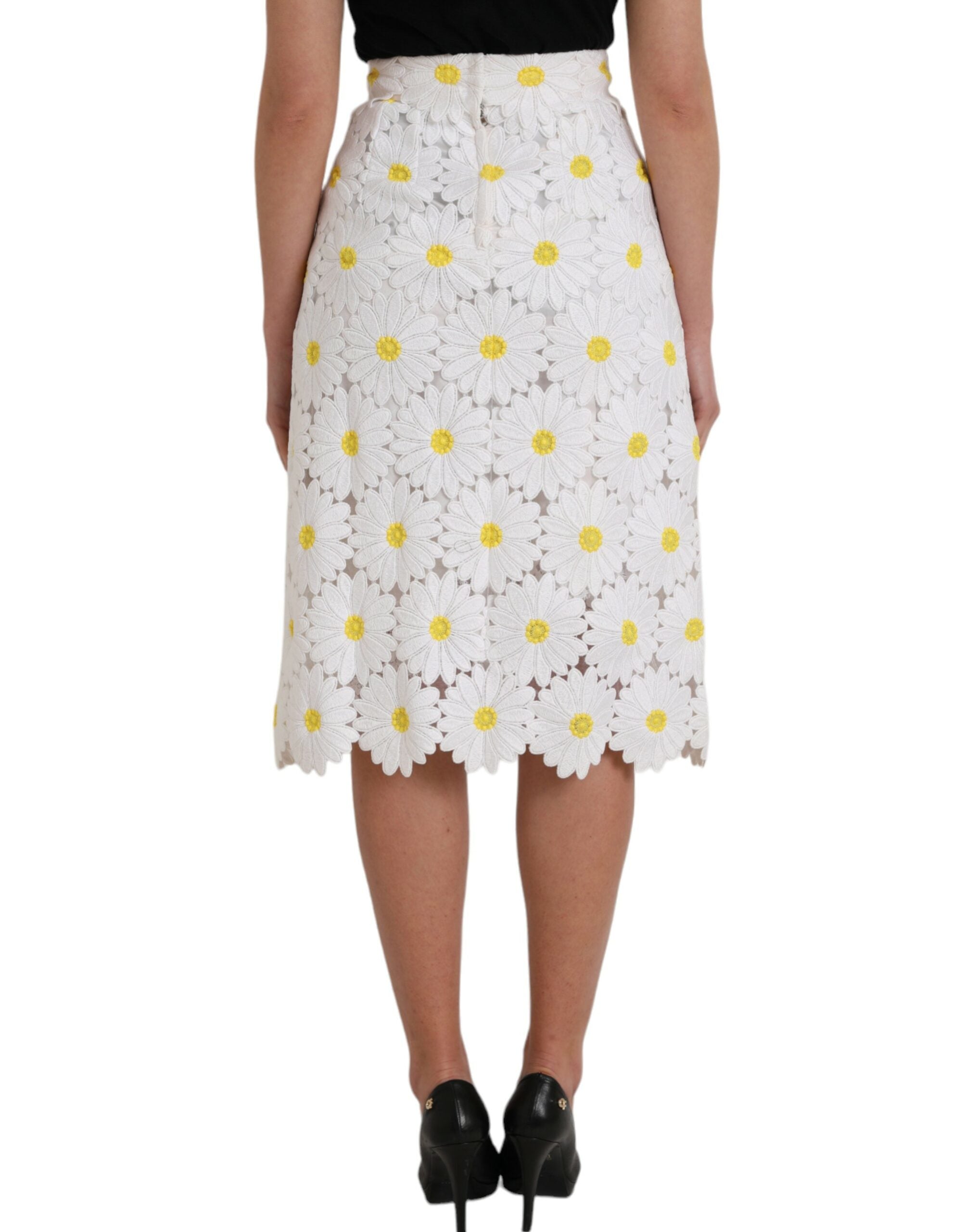 Dolce & Gabbana White Floral Pencil Straight Lace Skirt LUNESCAPE