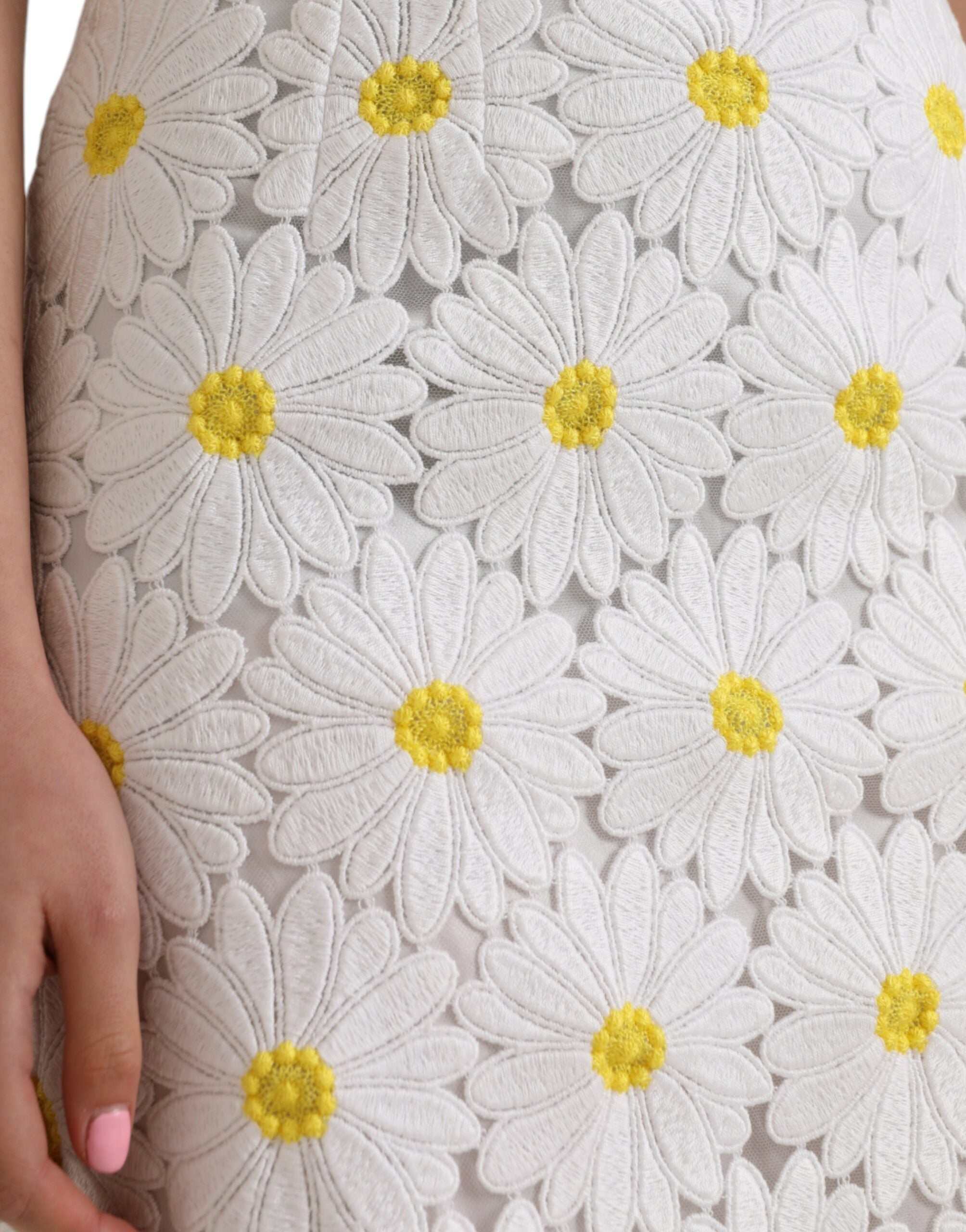 Dolce & Gabbana White Floral Pencil Straight Lace Skirt LUNESCAPE