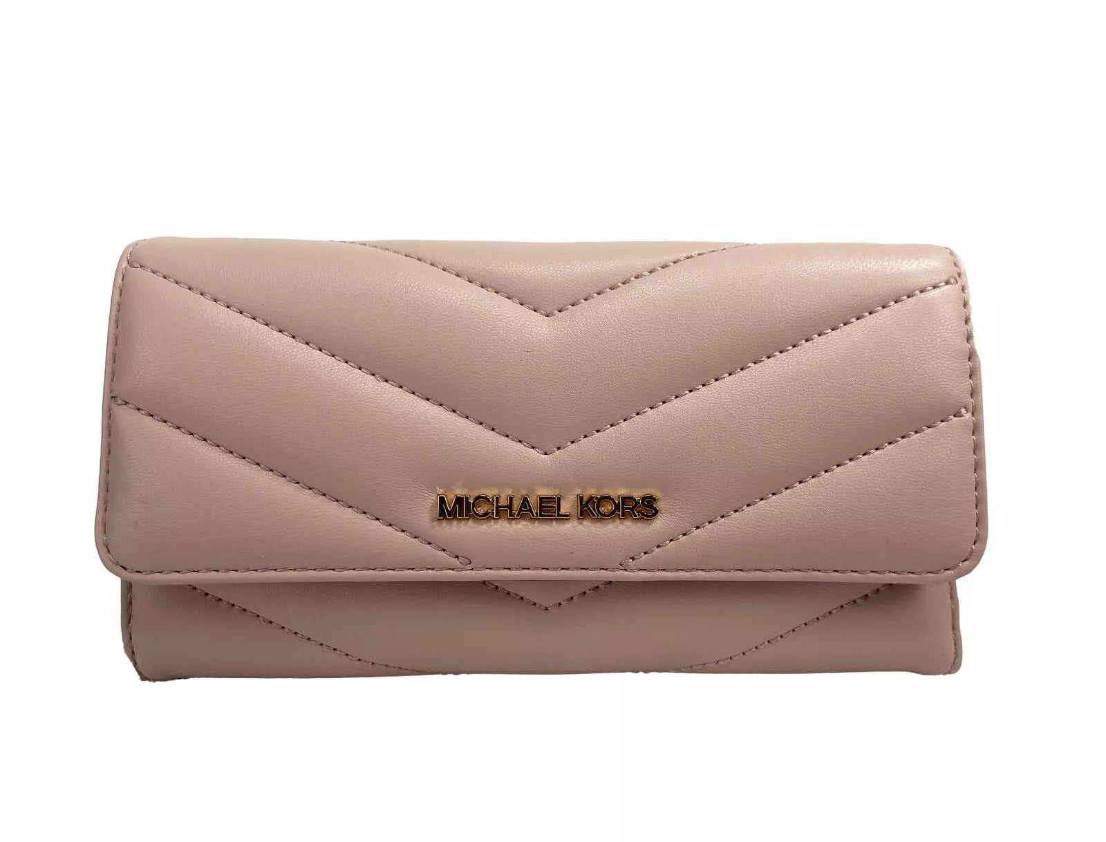 Michael Kors Jet Set Travel Large Quilted Leather Trifold Wallet Powder Blush LUNESCAPE