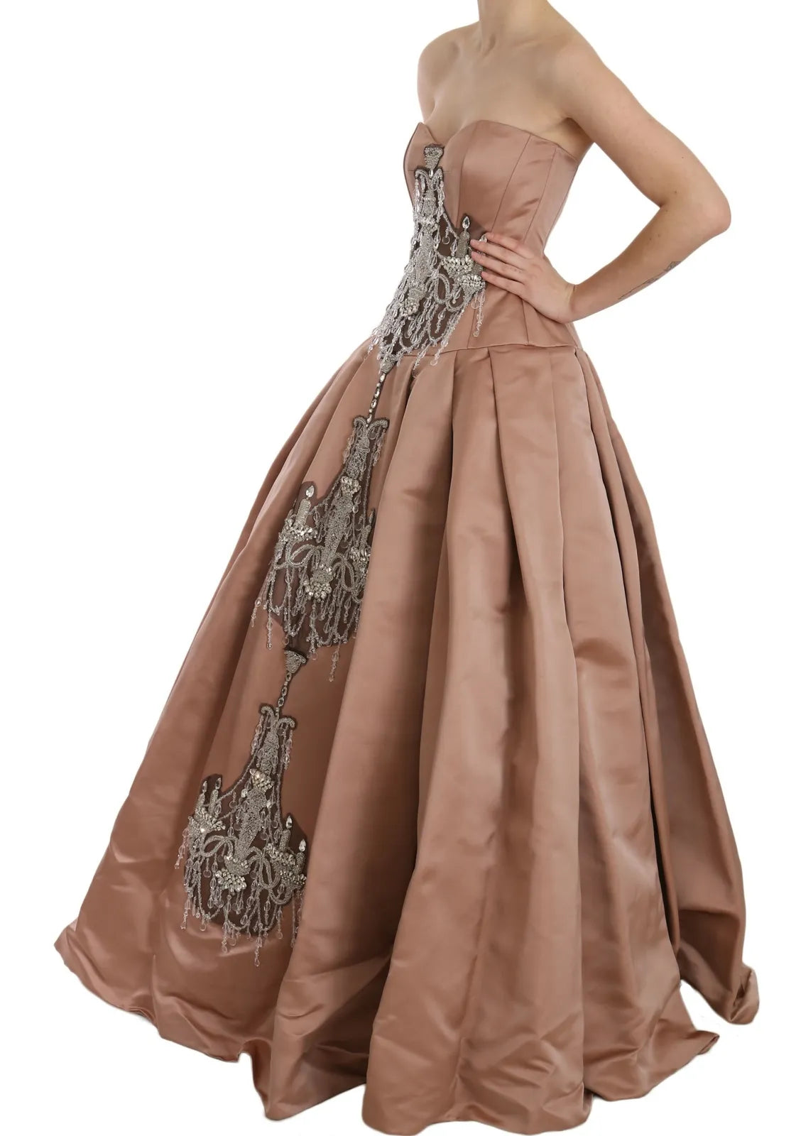 Dolce & Gabbana Crystal Pink Silk Chandelier Ball Gown Dress
