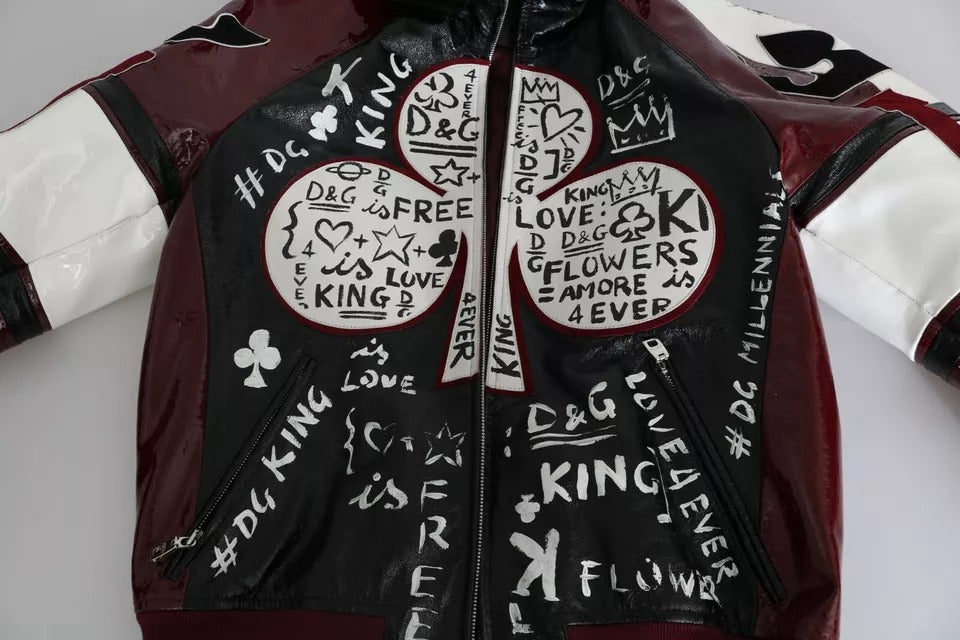 Dolce & Gabbana Black Bordeaux Hooded Leather DG King of Love Jacket LUNESCAPE