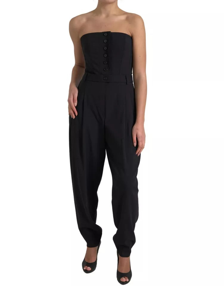 Dolce & Gabbana Black Wool Stretch Strapless Jumpsuit Dress LUNESCAPE
