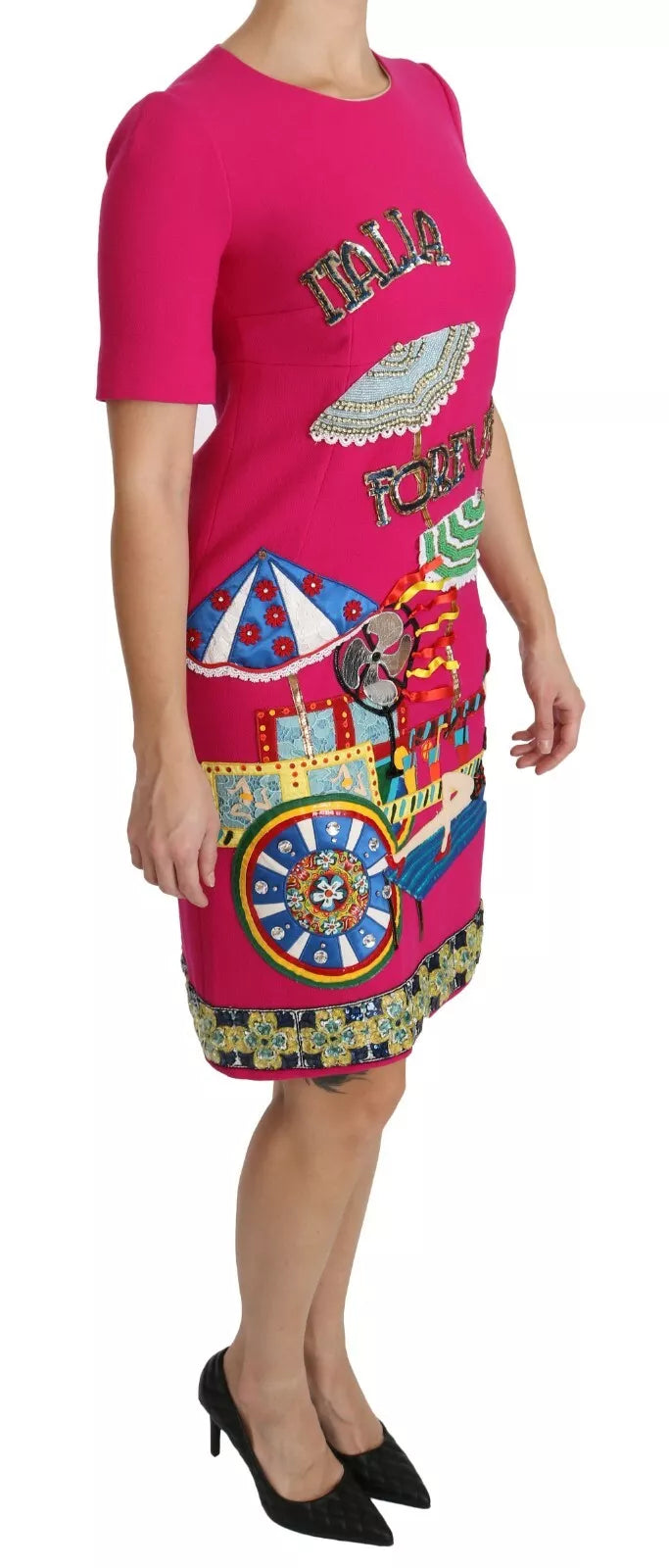 Dolce & Gabbana Pink Italia Forever Crystal Sheath Dress LUNESCAPE