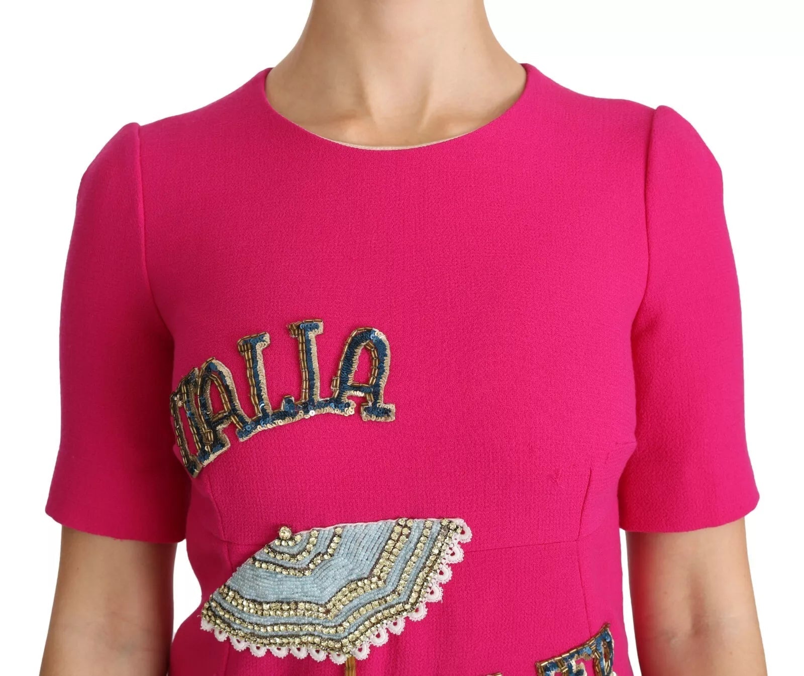 Dolce & Gabbana Pink Italia Forever Crystal Sheath Dress LUNESCAPE