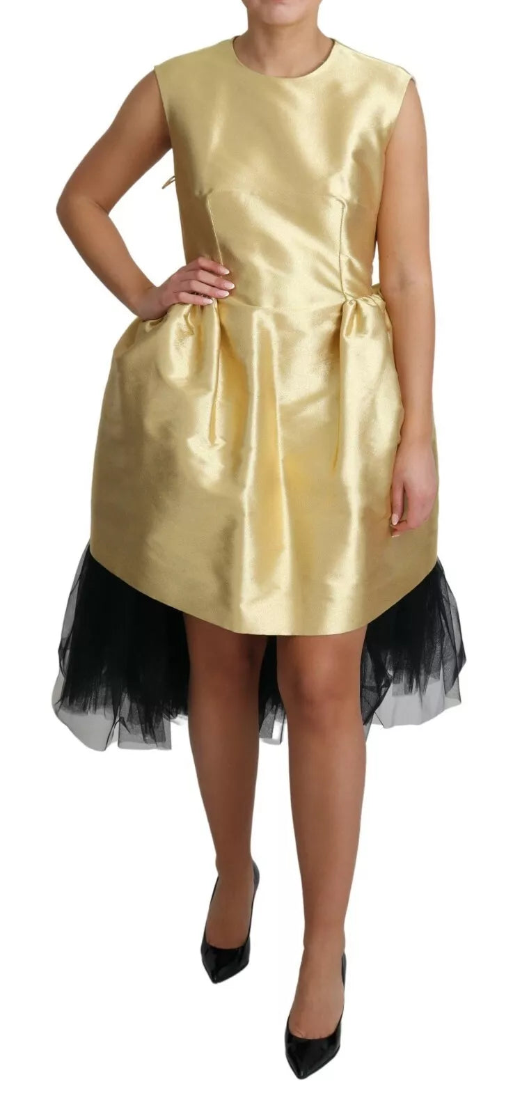 Dolce & Gabbana Gold Sleeveless A-line Tulle Dress LUNESCAPE