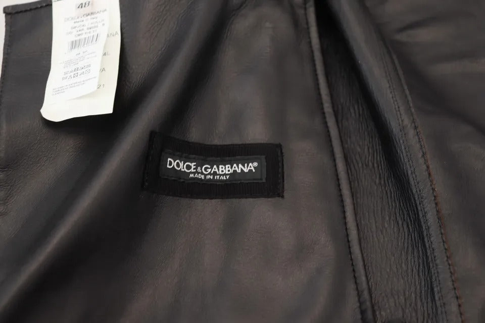 Dolce & Gabbana Silver Leather Biker Coat Lambskin Jacket
