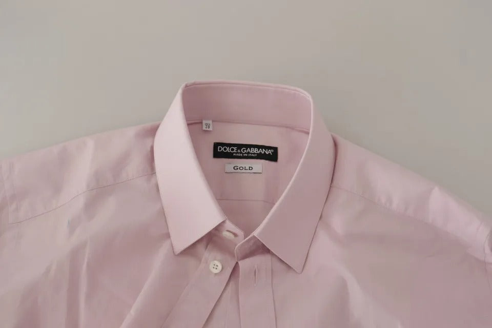 Dolce & Gabbana Light Pink Cotton Dress Formal Men GOLD Shirt