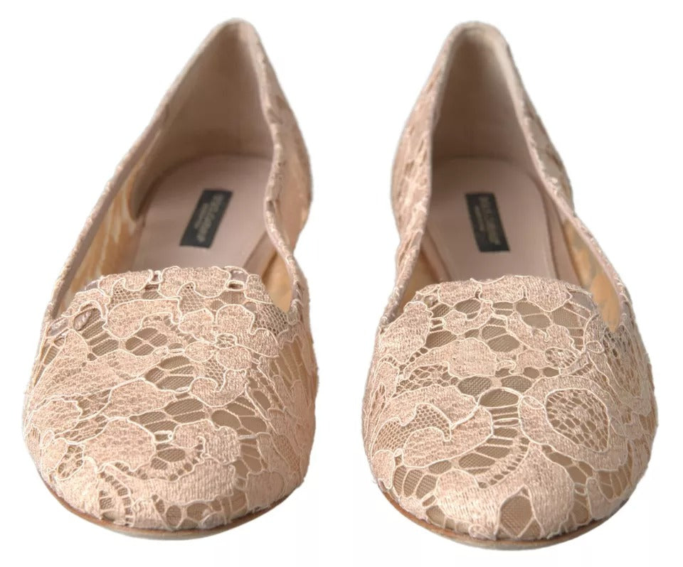 Dolce & Gabbana Beige Floral Lace Loafers Flats Shoes LUNESCAPE