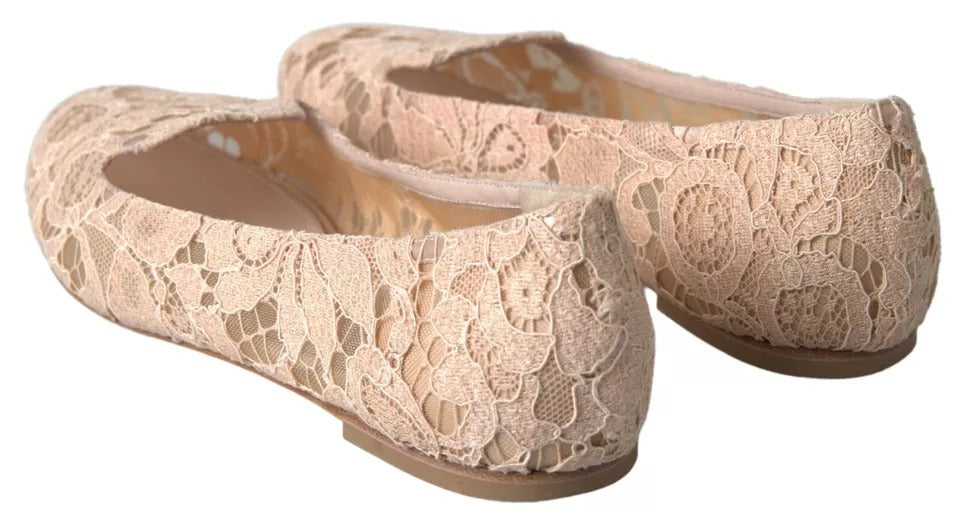 Dolce & Gabbana Beige Floral Lace Loafers Flats Shoes LUNESCAPE