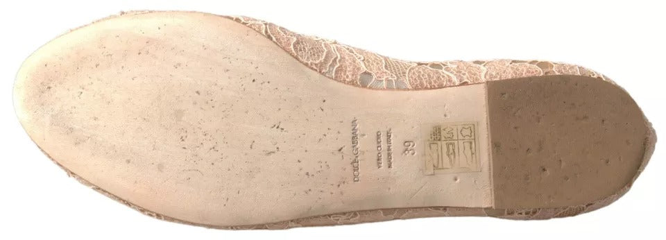 Dolce & Gabbana Beige Floral Lace Loafers Flats Shoes LUNESCAPE