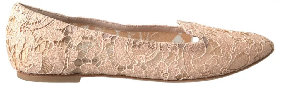 Dolce & Gabbana Beige Floral Lace Loafers Flats Shoes LUNESCAPE