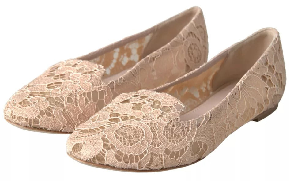 Dolce & Gabbana Beige Floral Lace Loafers Flats Shoes LUNESCAPE