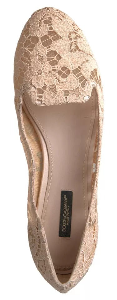 Dolce & Gabbana Beige Floral Lace Loafers Flats Shoes LUNESCAPE