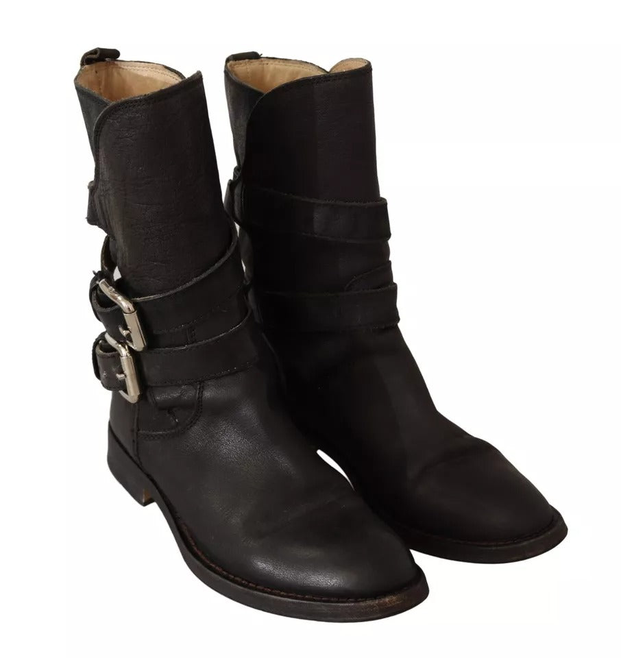 Dolce & Gabbana Black Leather Buckle Mid Calf Boots Shoes LUNESCAPE