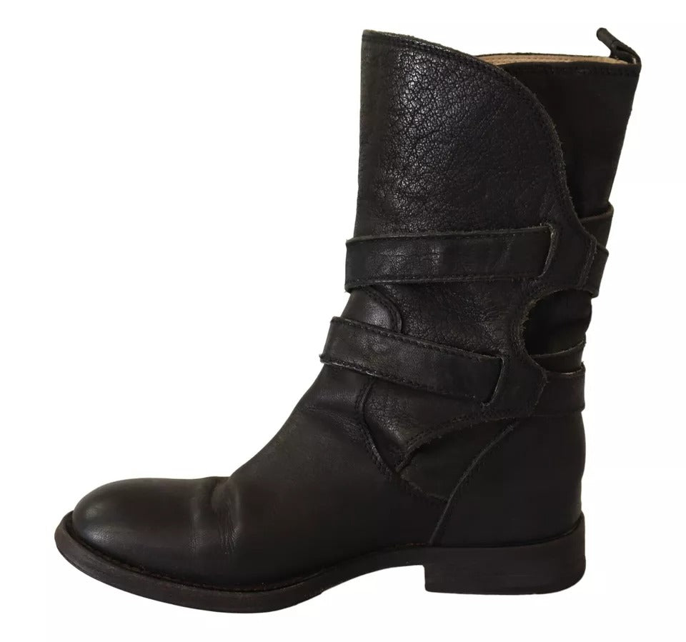 Dolce & Gabbana Black Leather Buckle Mid Calf Boots Shoes LUNESCAPE