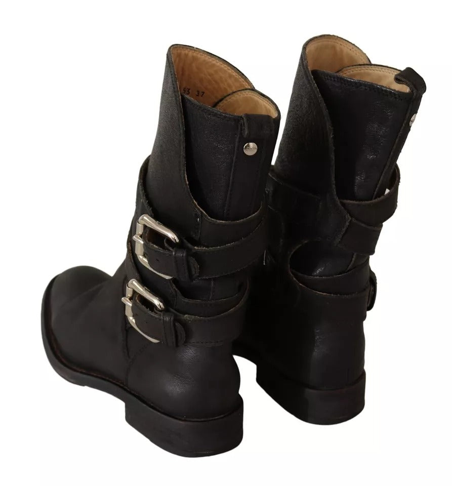 Dolce & Gabbana Black Leather Buckle Mid Calf Boots Shoes LUNESCAPE
