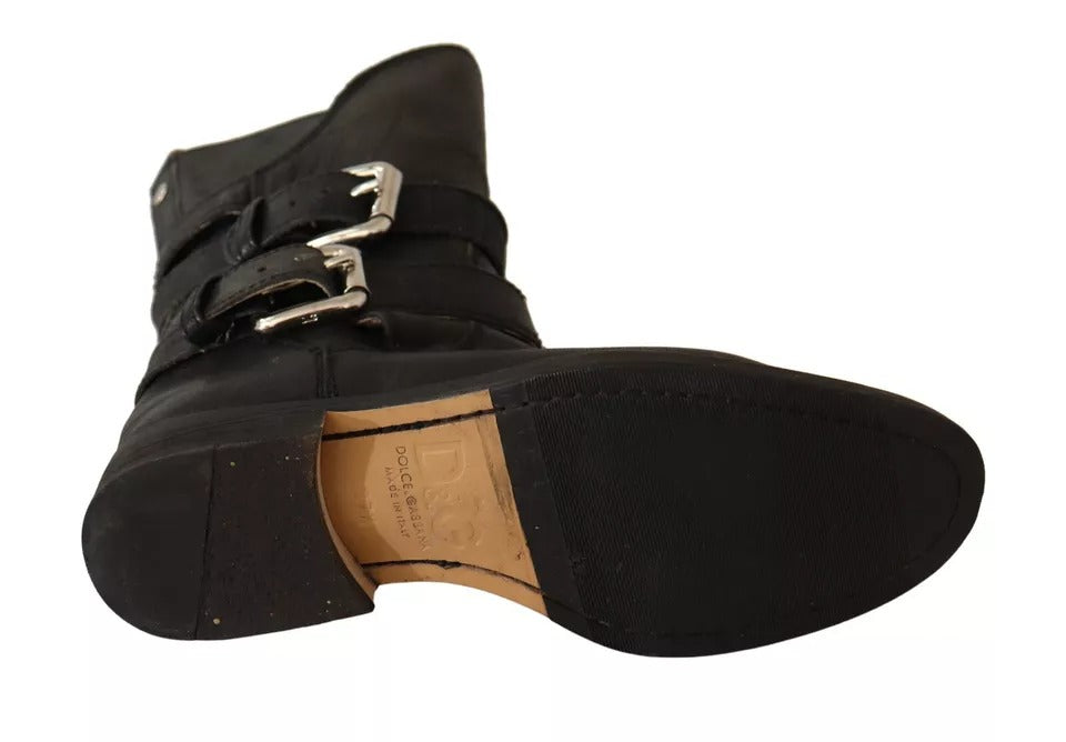 Dolce & Gabbana Black Leather Buckle Mid Calf Boots Shoes LUNESCAPE