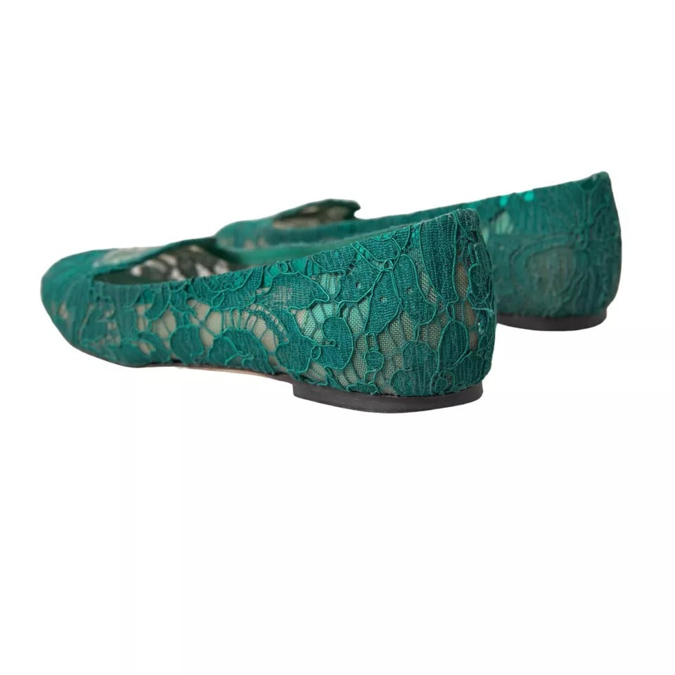 Dolce & Gabbana Green Taormina Lace Slip On Flats Shoes LUNESCAPE