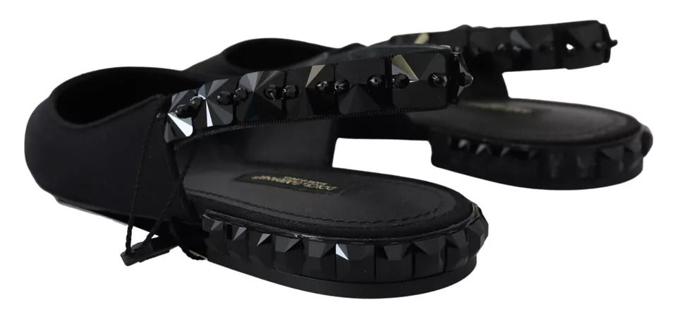 Dolce & Gabbana Black Flats Crystal Slingback Charmeuse Shoes LUNESCAPE