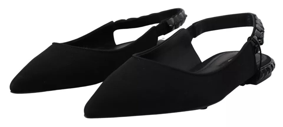 Dolce & Gabbana Black Flats Crystal Slingback Charmeuse Shoes LUNESCAPE