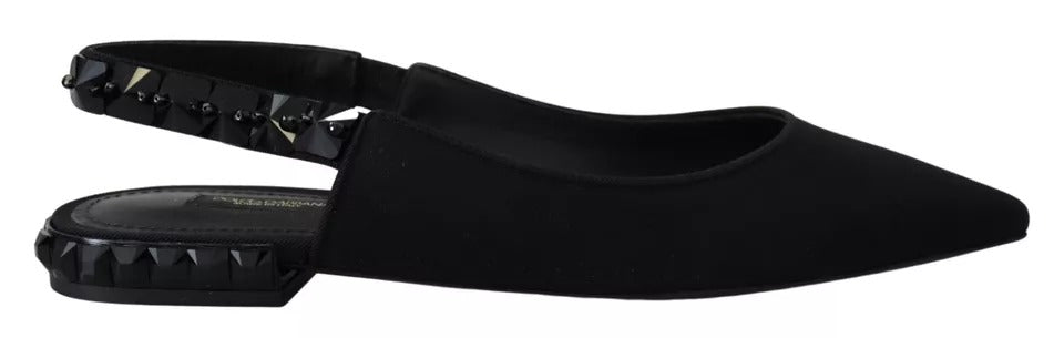 Dolce & Gabbana Black Flats Crystal Slingback Charmeuse Shoes LUNESCAPE