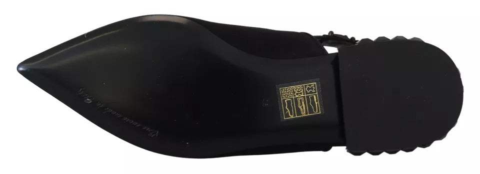 Dolce & Gabbana Black Flats Crystal Slingback Charmeuse Shoes LUNESCAPE
