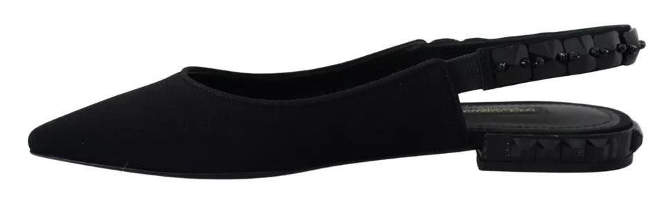 Dolce & Gabbana Black Flats Crystal Slingback Charmeuse Shoes LUNESCAPE