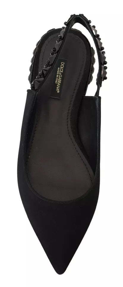 Dolce & Gabbana Black Flats Crystal Slingback Charmeuse Shoes LUNESCAPE