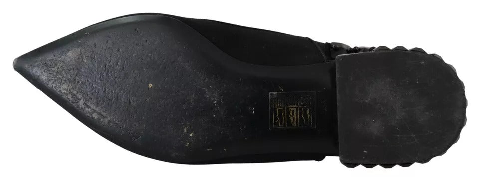 Dolce & Gabbana Black Flats Crystal Slingback Charmeuse Shoes LUNESCAPE