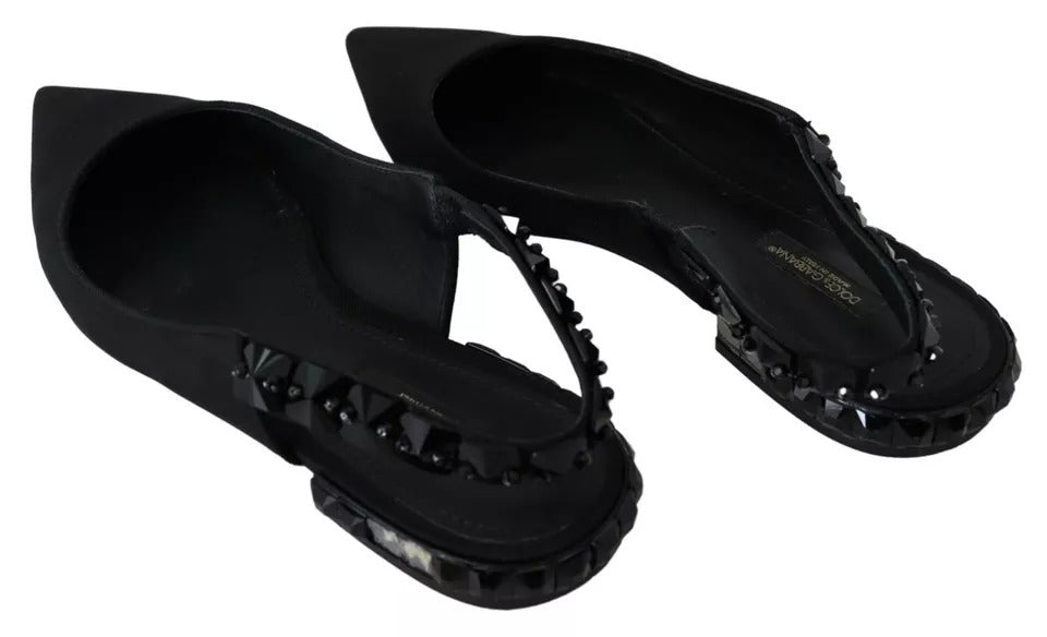 Dolce & Gabbana Black Flats Crystal Slingback Charmeuse Shoes LUNESCAPE