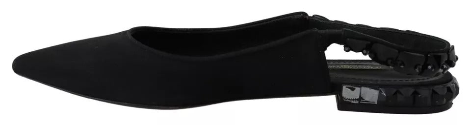 Dolce & Gabbana Black Flats Crystal Slingback Charmeuse Shoes LUNESCAPE