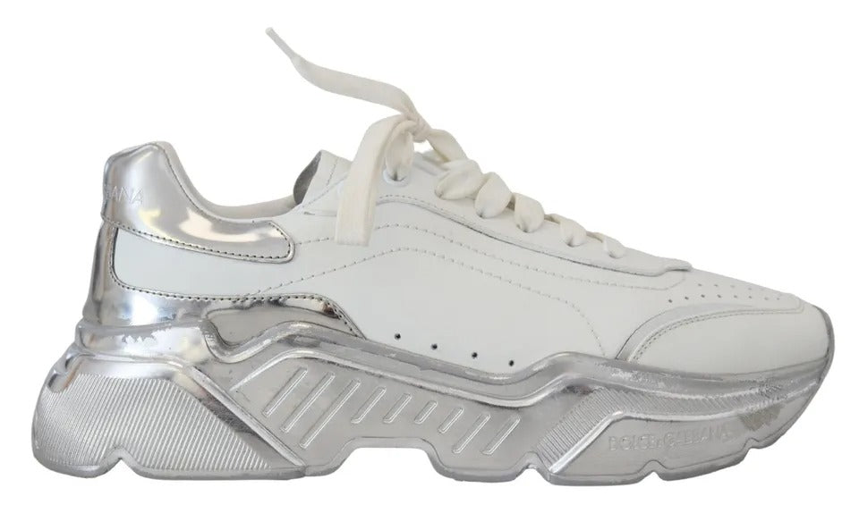 Dolce & Gabbana White Silver Leather Daymaster Women Sneakers Shoes LUNESCAPE