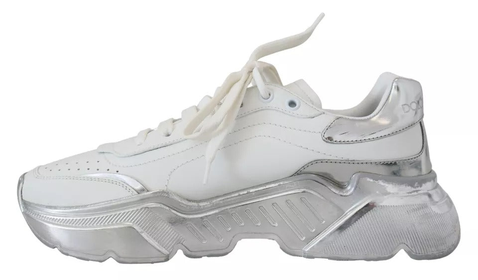 Dolce & Gabbana White Silver Leather Daymaster Women Sneakers Shoes LUNESCAPE