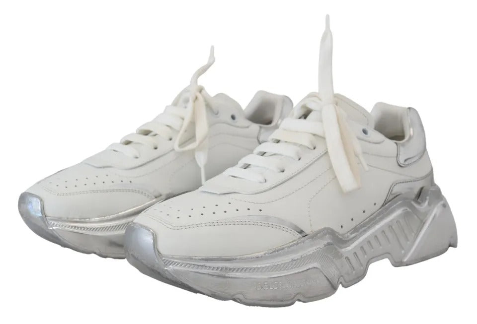 Dolce & Gabbana White Silver Leather Daymaster Women Sneakers Shoes LUNESCAPE