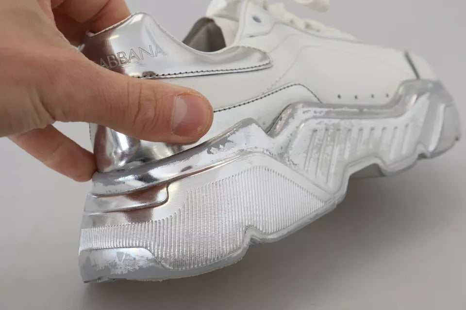 Dolce & Gabbana White Silver Leather Daymaster Women Sneakers Shoes LUNESCAPE
