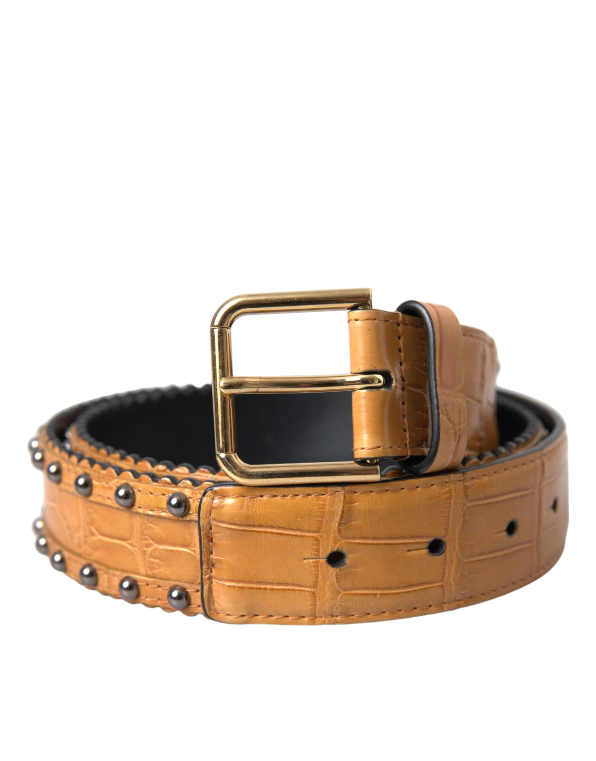 Dolce & Gabbana Beige Alligator Leather Studded Metal Buckle Belt LUNESCAPE