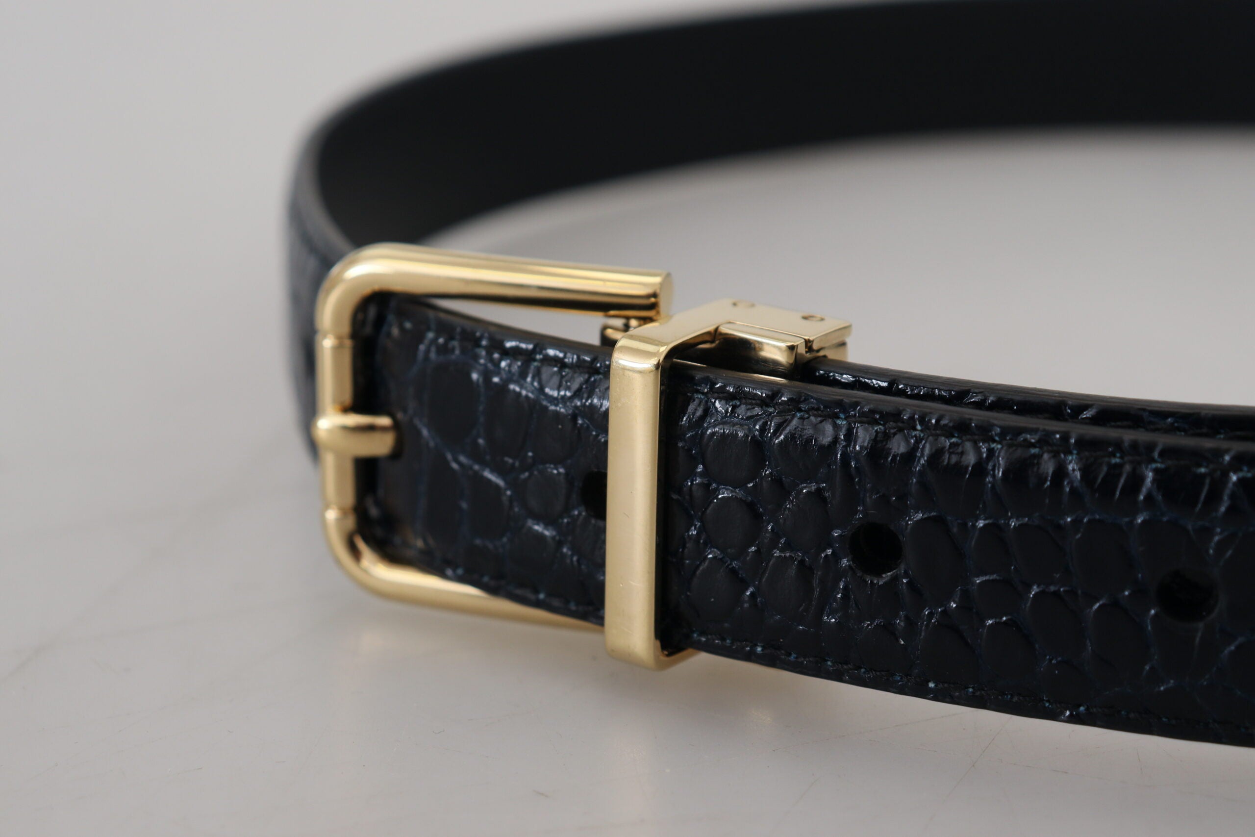 Dolce & Gabbana Blue Exotic Leather Gold Metal Buckle Belt