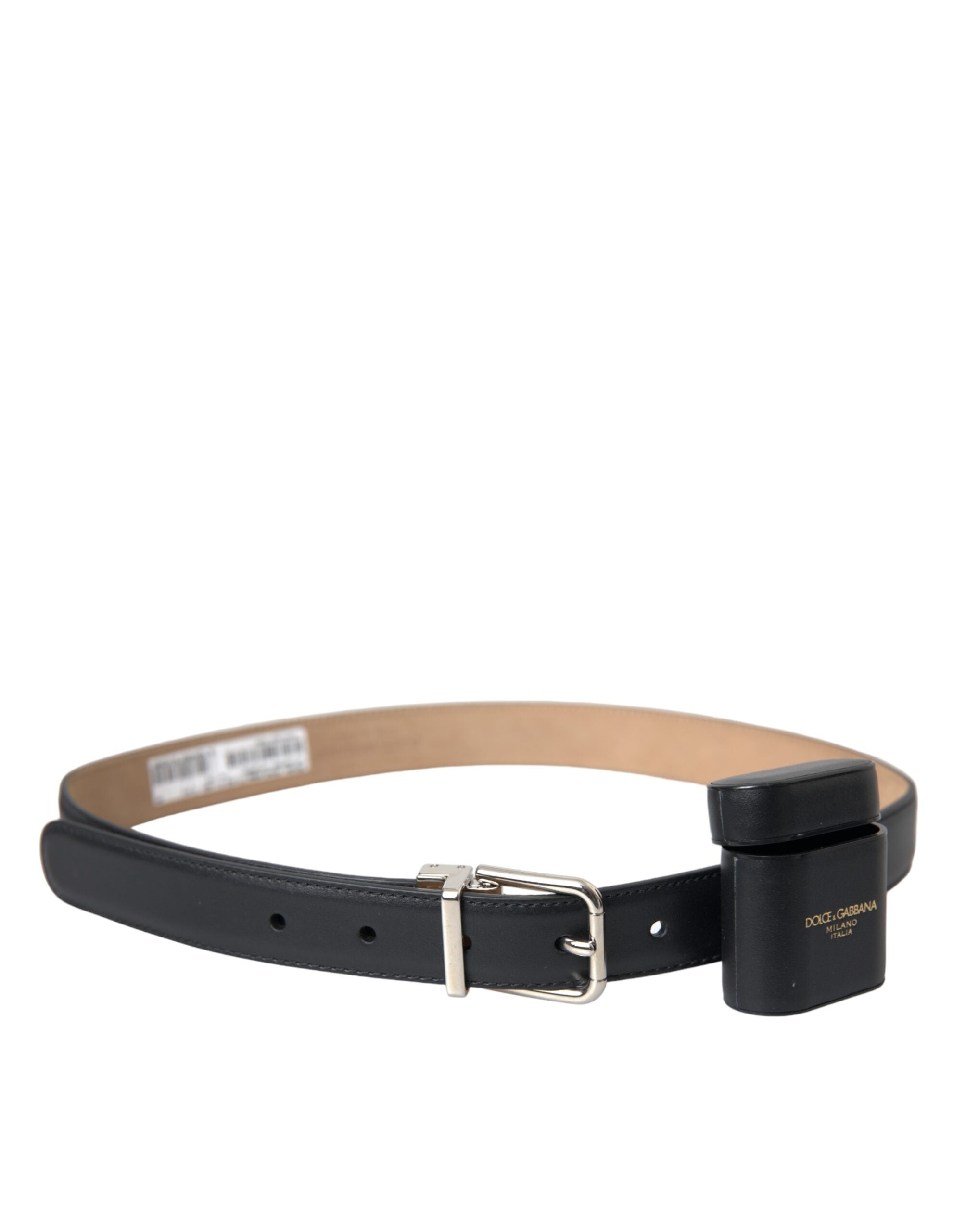 Dolce & Gabbana Black Leather Airpods Case Silver Buckle Belt LUNESCAPE