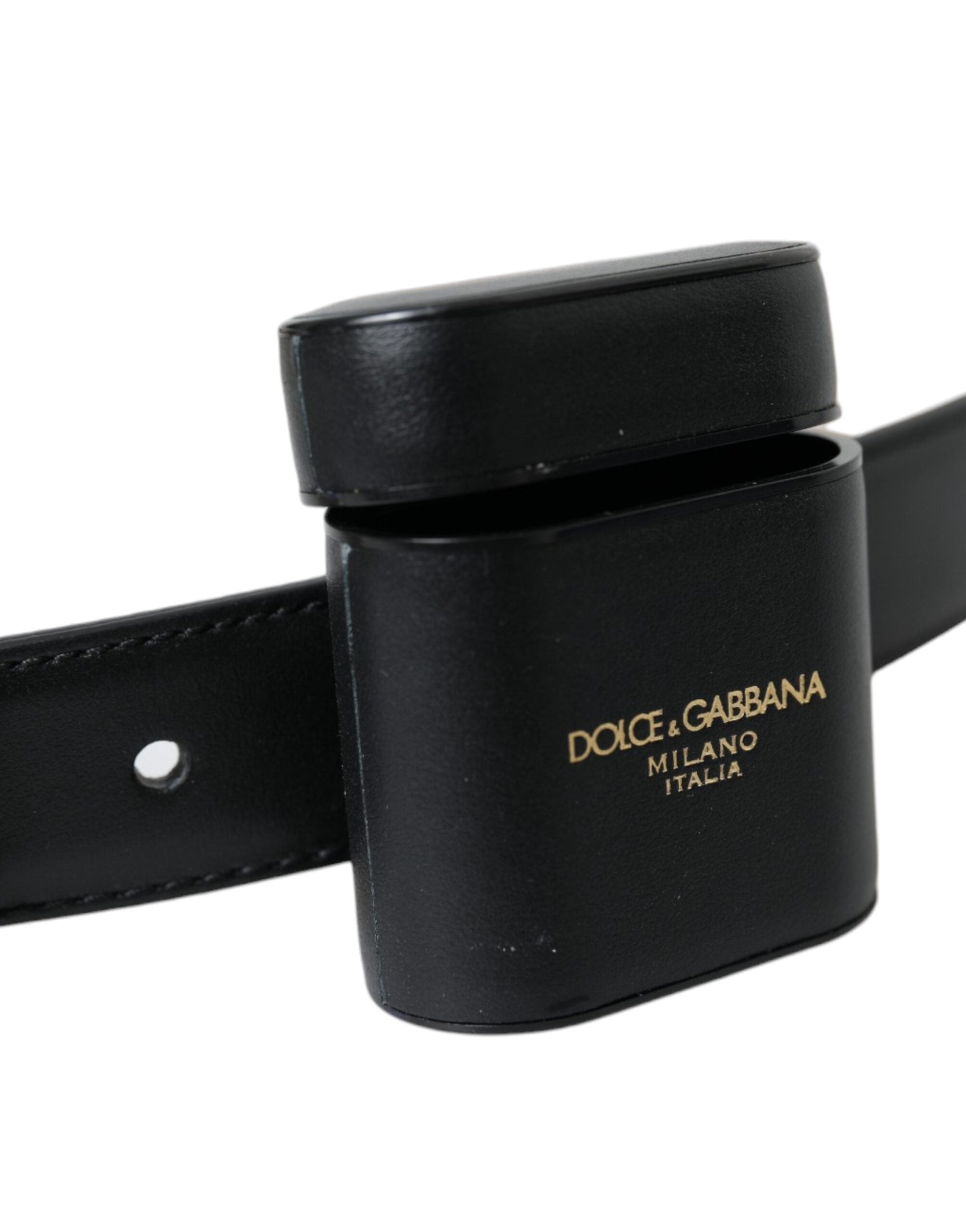 Dolce & Gabbana Black Leather Airpods Case Silver Buckle Belt LUNESCAPE