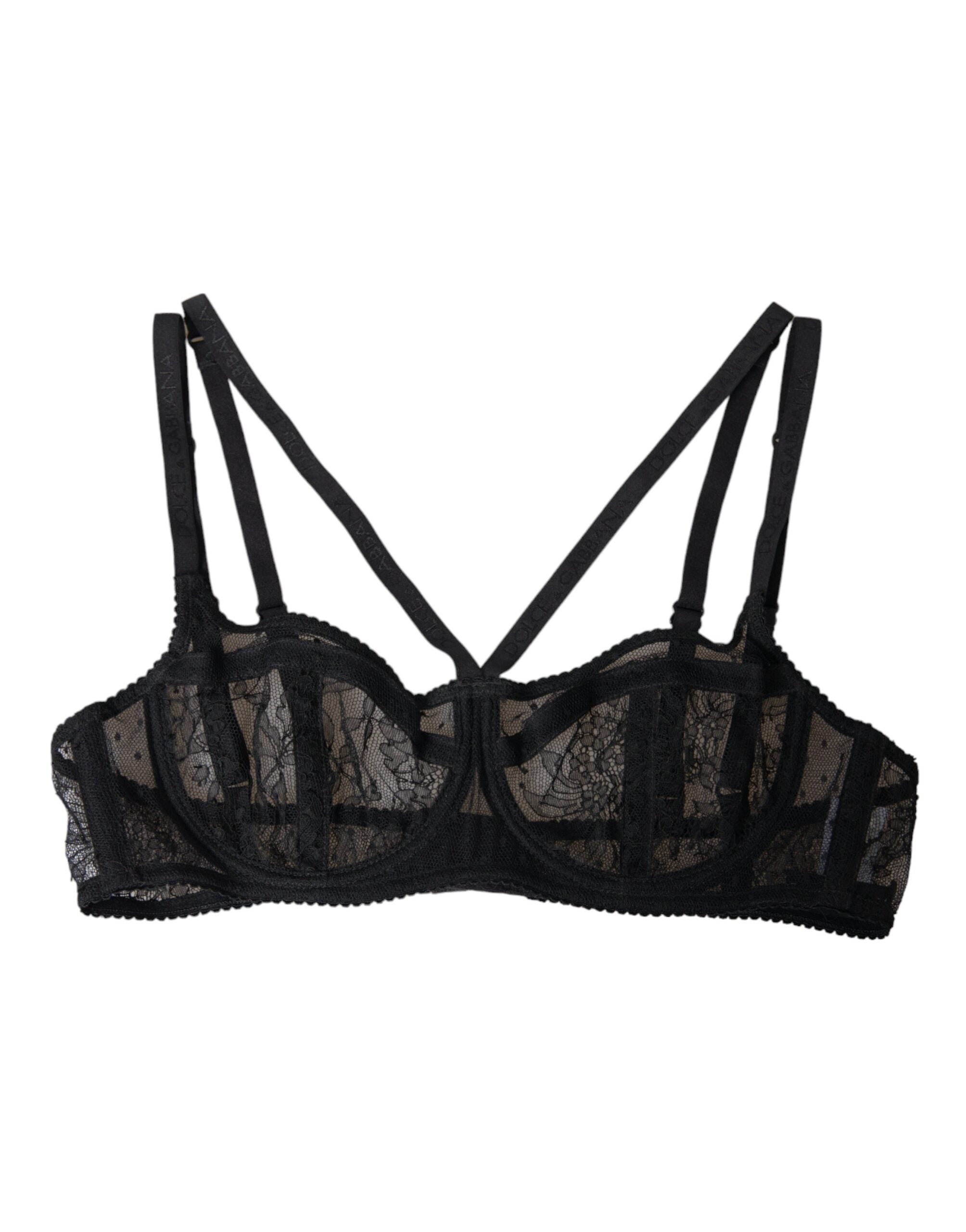 Dolce & Gabbana Black Floral Lace Nylon Balconcino Bra Underwear LUNESCAPE