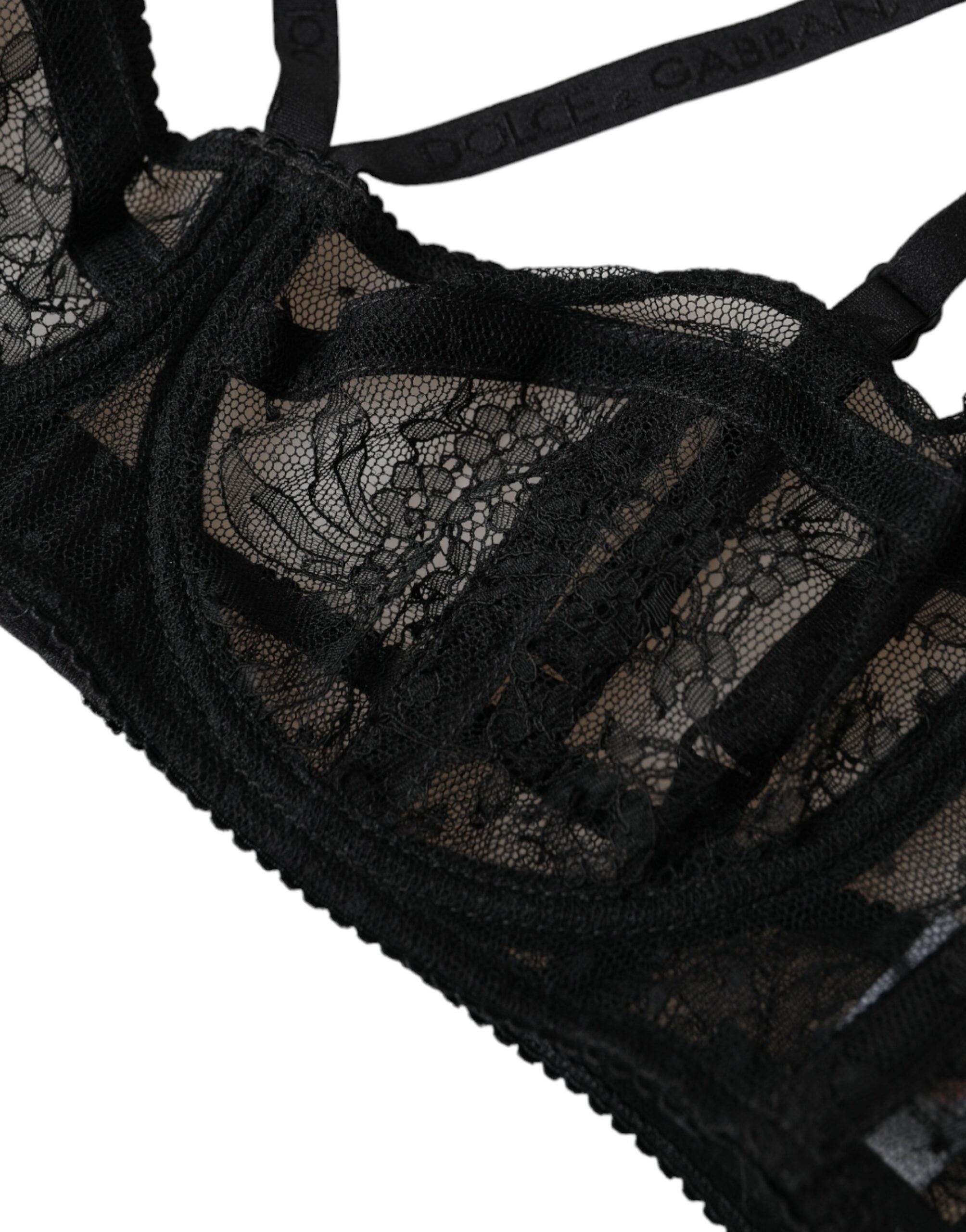 Dolce & Gabbana Black Floral Lace Nylon Balconcino Bra Underwear LUNESCAPE