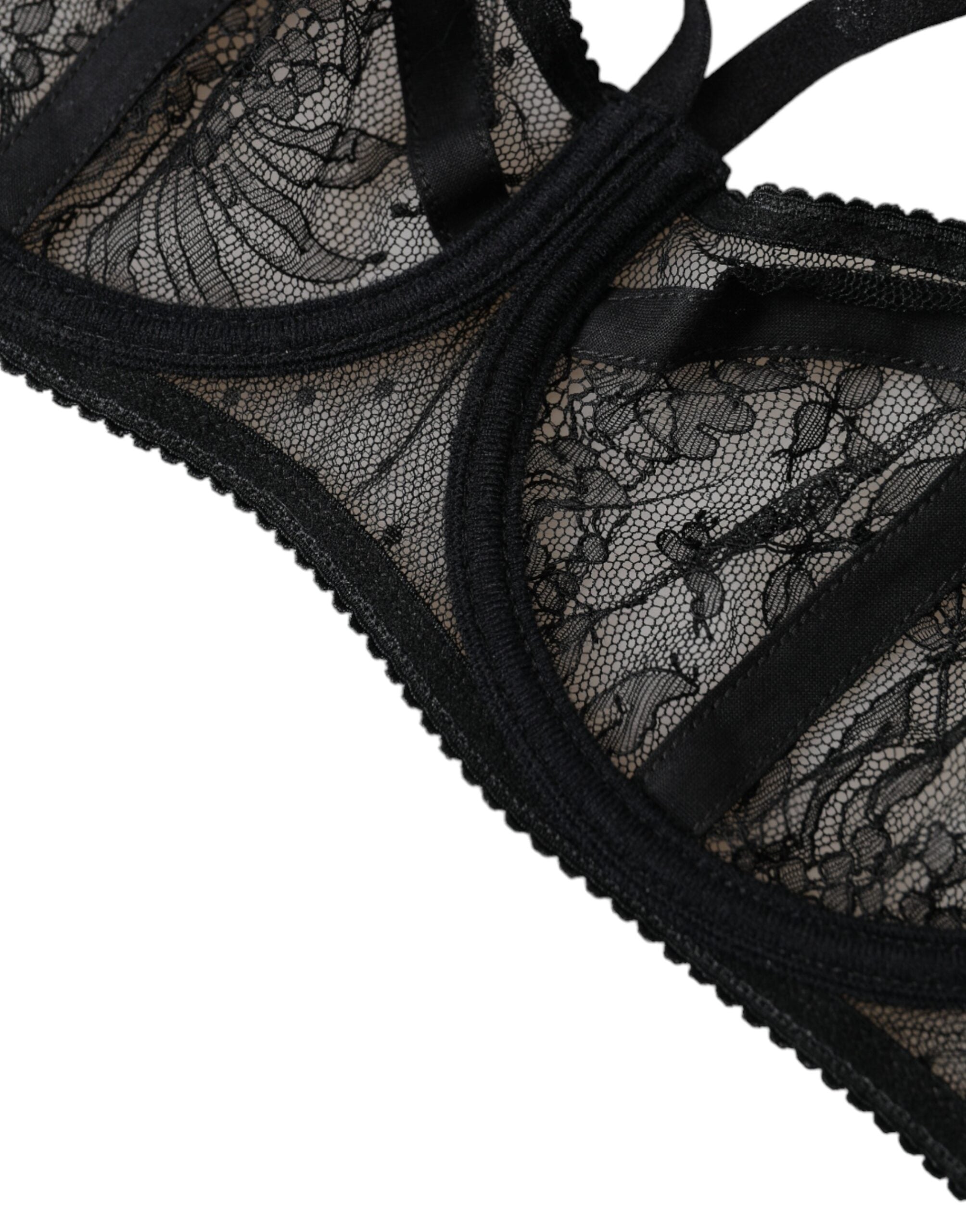 Dolce & Gabbana Black Floral Lace Nylon Balconcino Bra Underwear LUNESCAPE