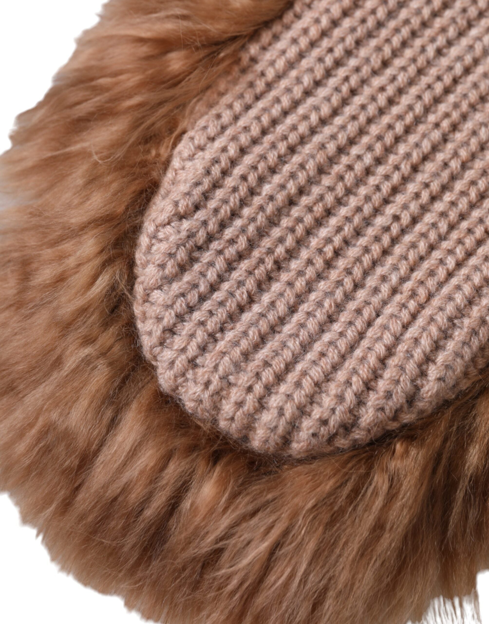 Dolce & Gabbana Brown Cashmere Knitted Fur Mid Arm Mitten Gloves LUNESCAPE