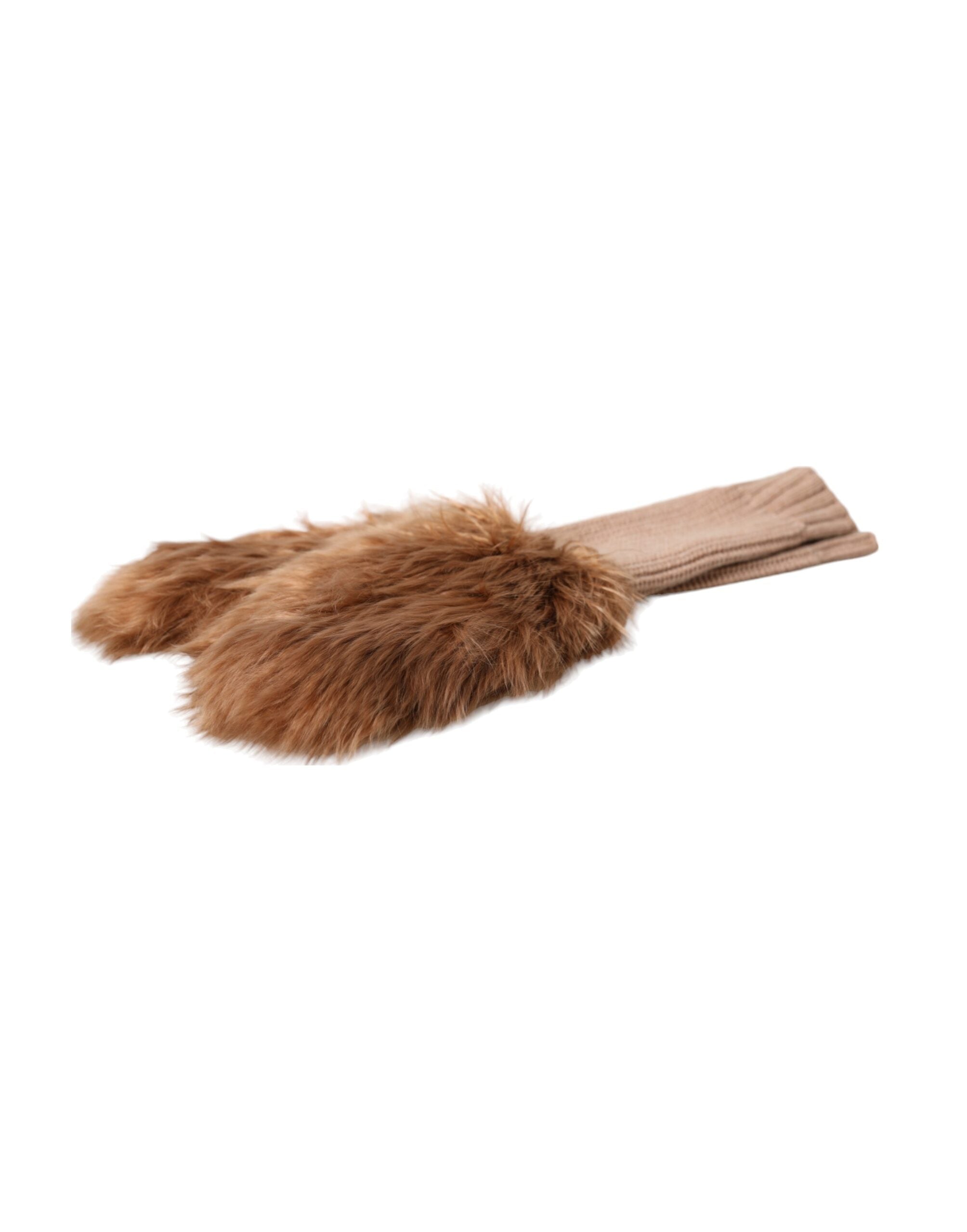 Dolce & Gabbana Brown Cashmere Knitted Fur Mid Arm Mitten Gloves LUNESCAPE